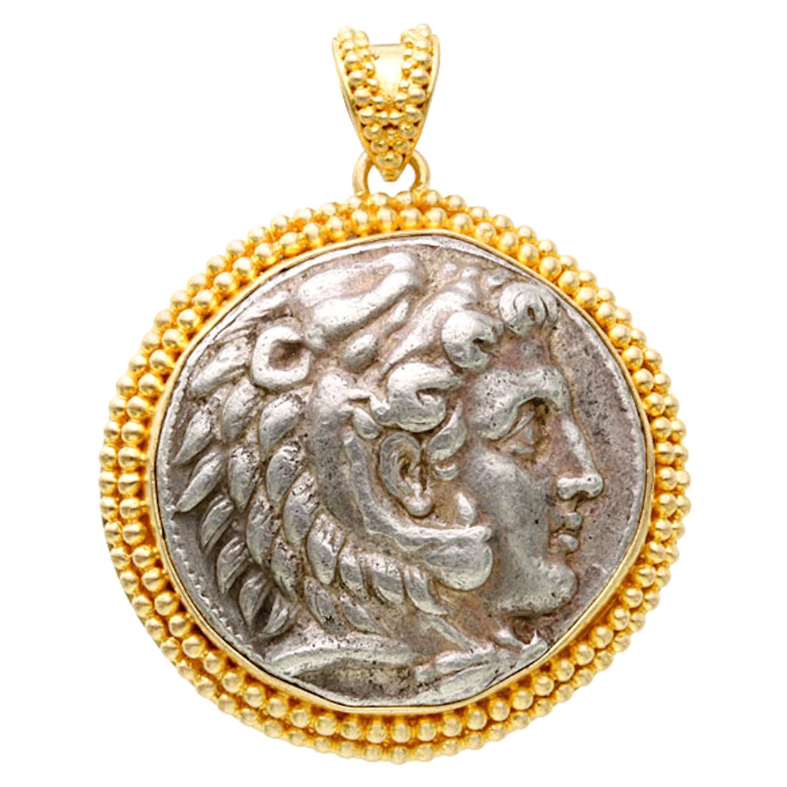Authentischer Alexander-The Great Coin-Anhänger aus 18 Karat Gold, 4. Jahrhundert v. Chr