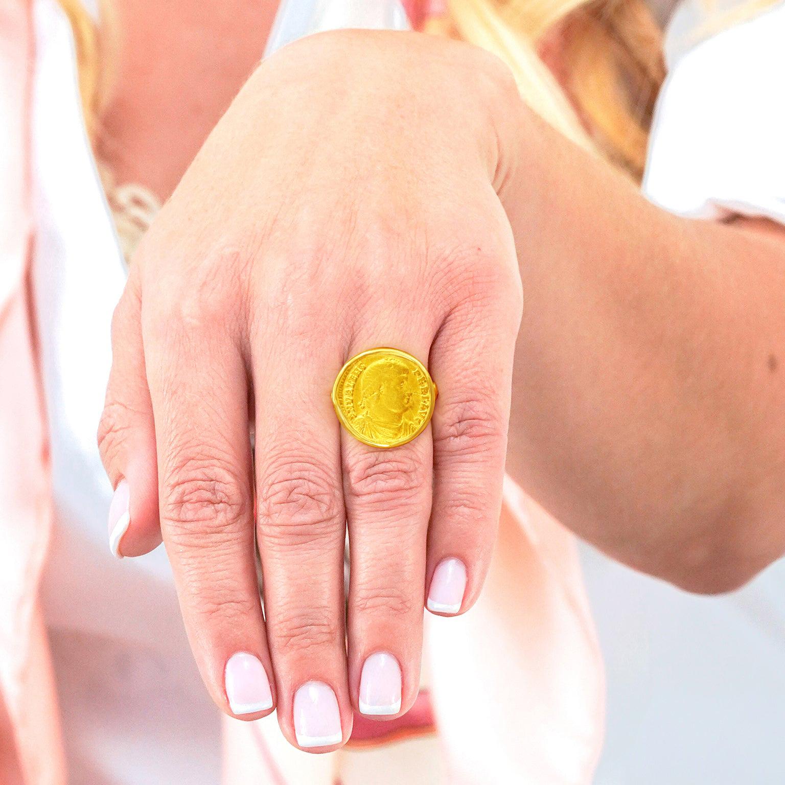 Women's or Men's 4th Century Roman Gold Coin Ring For Sale