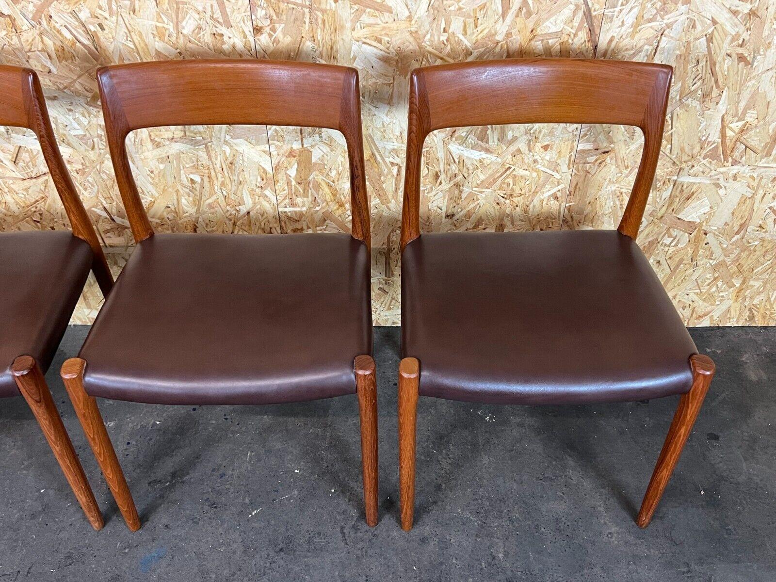 Leather 4x 60s 70s Chairs Teak Dining Chair Niels O. Möller for J.L. Moller's 60s For Sale