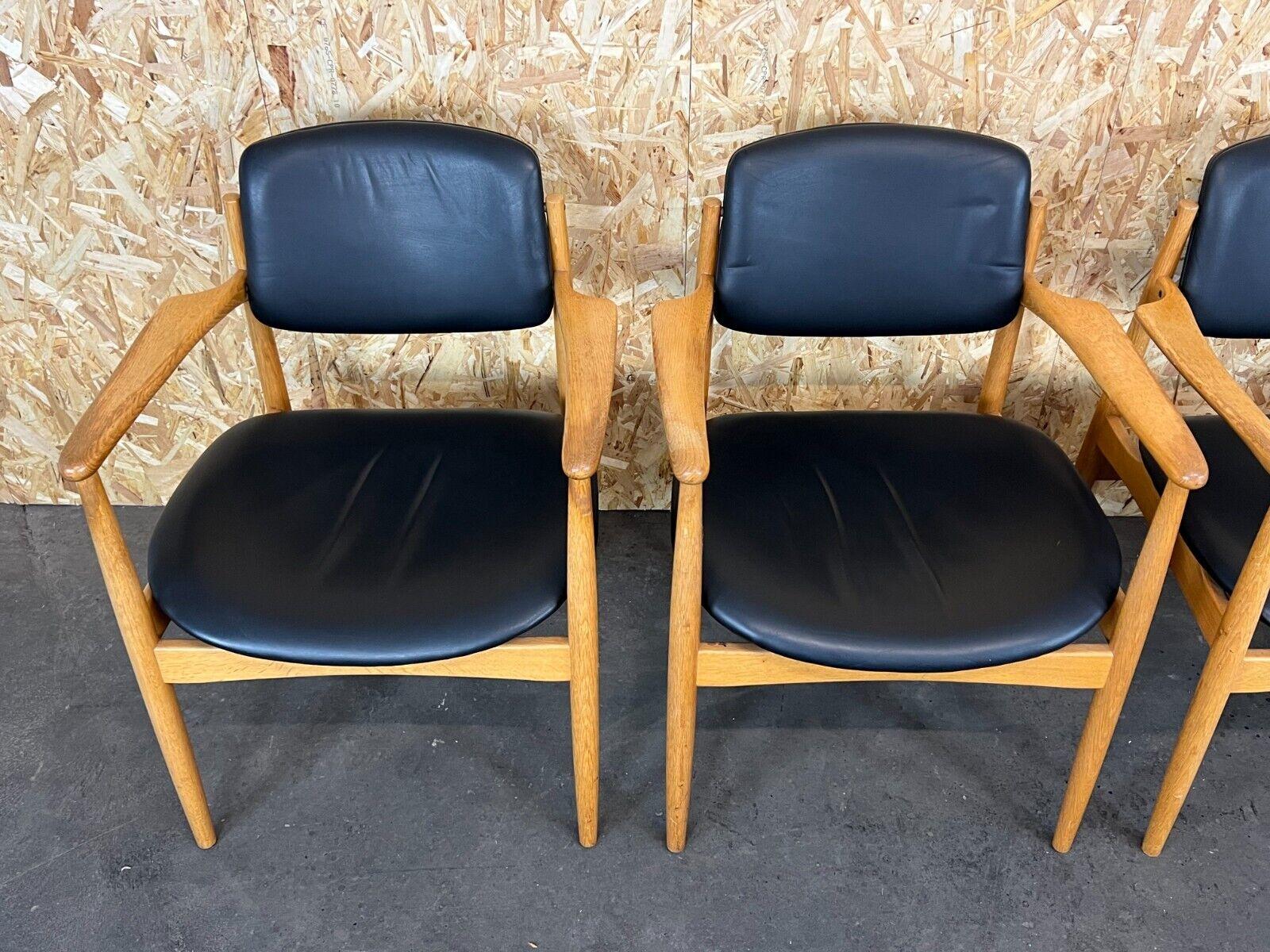 Faux Leather 4x 60s 70s dining chair arm chair Danish design oak Denmark For Sale