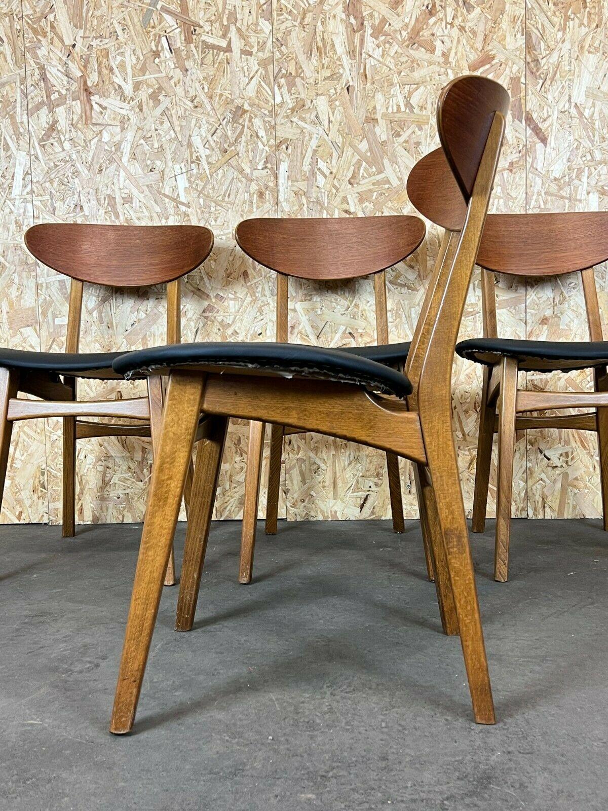 4x 60s 70s Teak Chairs Dining Chair Danish Modern Design 60s For Sale 2