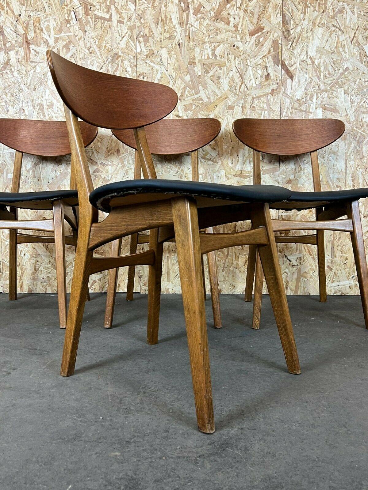 European 4x 60s 70s Teak Chairs Dining Chair Danish Modern Design 60s For Sale