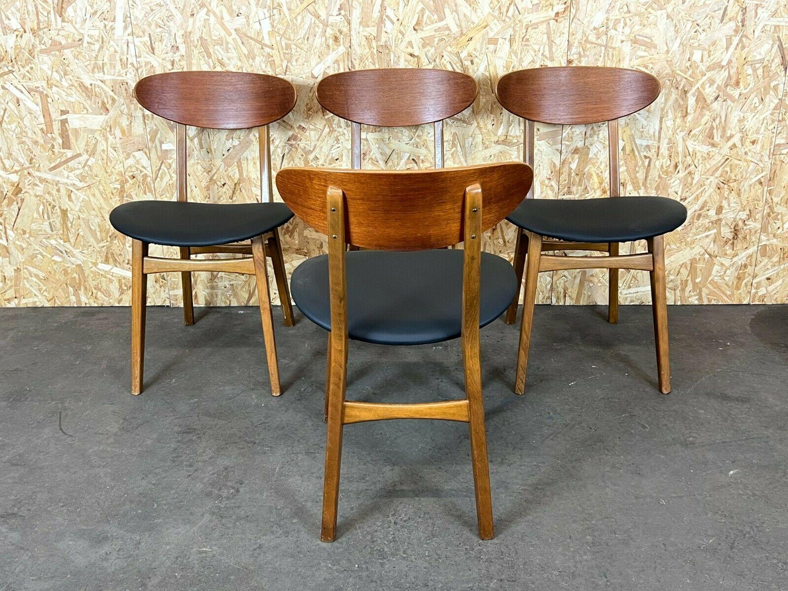 Faux Leather 4x 60s 70s Teak Chairs Dining Chair Danish Modern Design 60s For Sale
