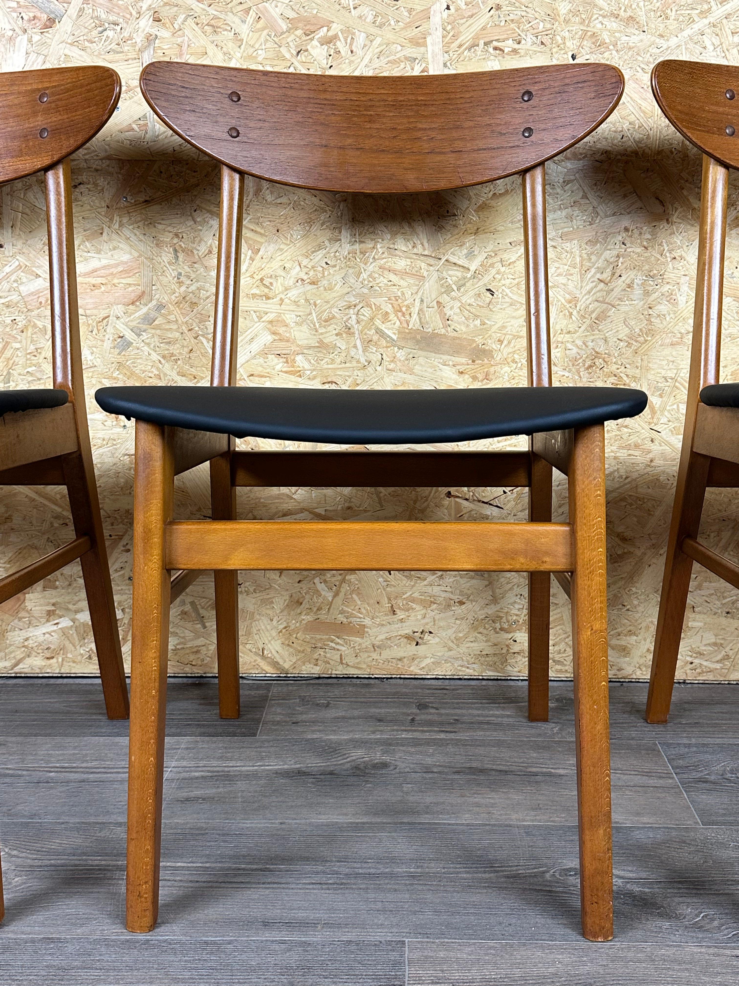 4x 60s 70s Sillas de Comedor de Teca Diseño Moderno Danés en venta 3