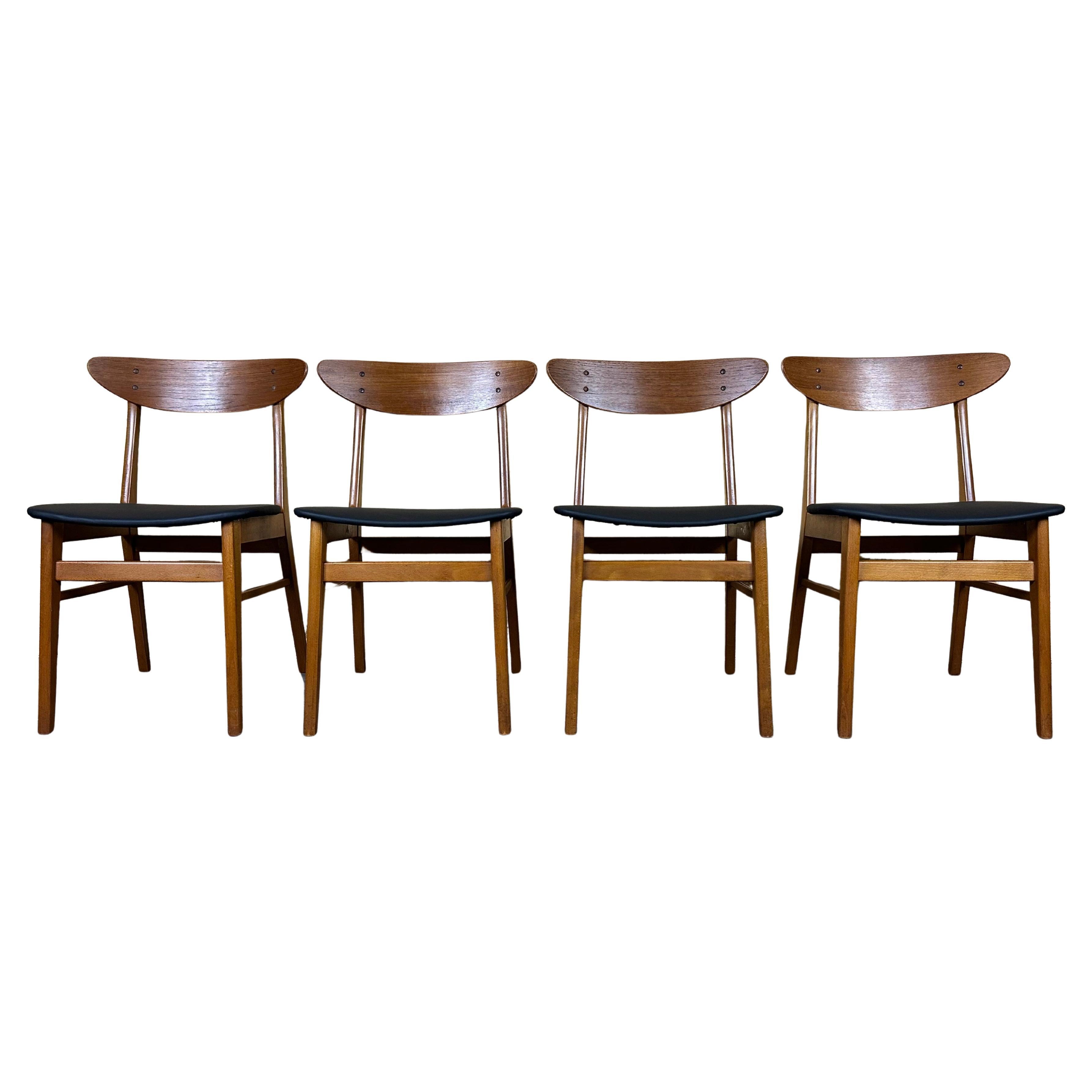 4x 60s 70s Sillas de Comedor de Teca Diseño Moderno Danés en venta