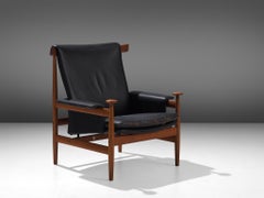 4x Bwana chairs by Finn Juhl in Black Leather and Teak for A.