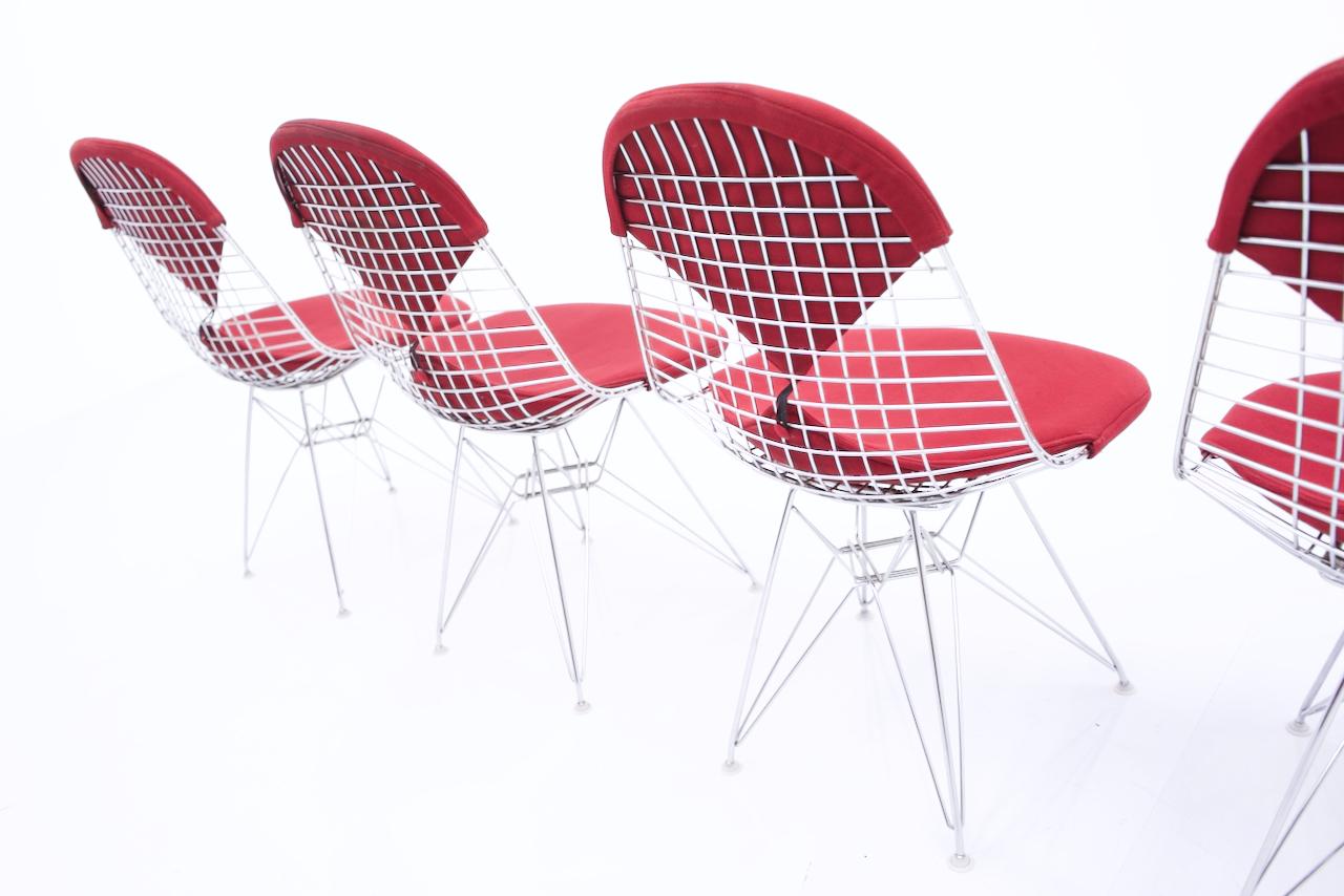 Fabric 4 Charles & Ray Eames DKR Wire & Eiffel Side Chairs For Sale