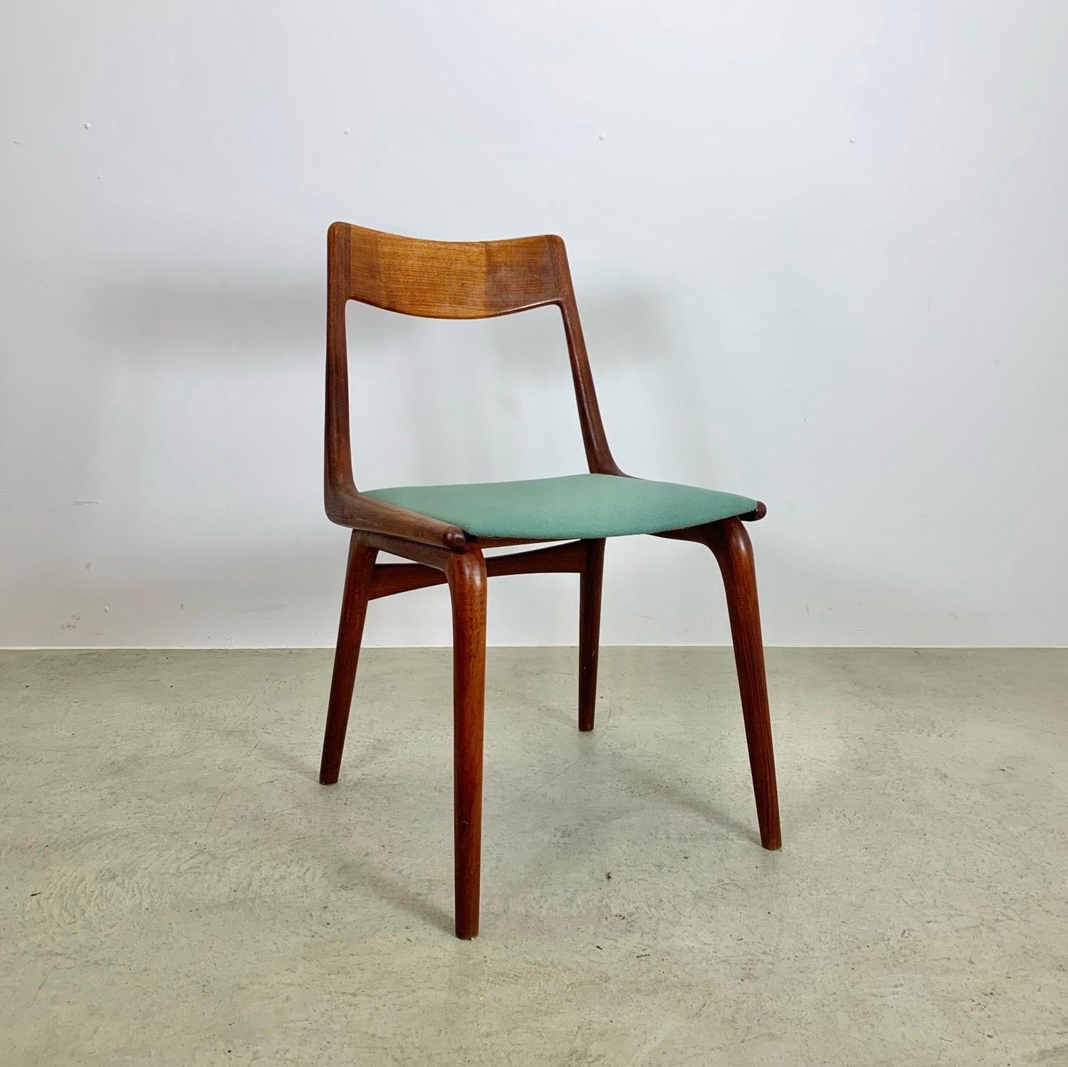 4x dänische Boomerang-Stühle aus Teakholz von Alfred Christensen, 1950er Jahre, restauriert im Angebot 5