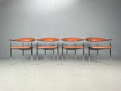 4x Fasem chrome & cognac leather P40 armchair by Vegni & Gualtierotti 1990 Italy