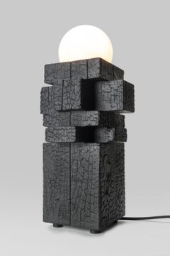 Lampe 4X - Lampe de table moderne Yakisuki noircie faite à la main avec diffuseur Globe en verre