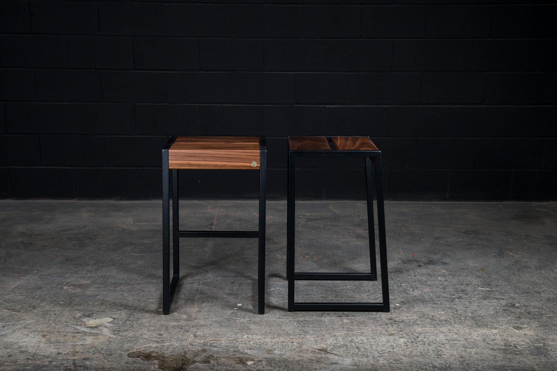 Hand-Crafted 4x Liverpool Modern Backless Stools, by AMBROZIA, Solid Walnut & Black Steel For Sale