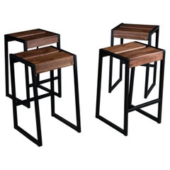 Used 4x Liverpool Modern Backless Stools, by AMBROZIA, Solid Walnut & Black Steel