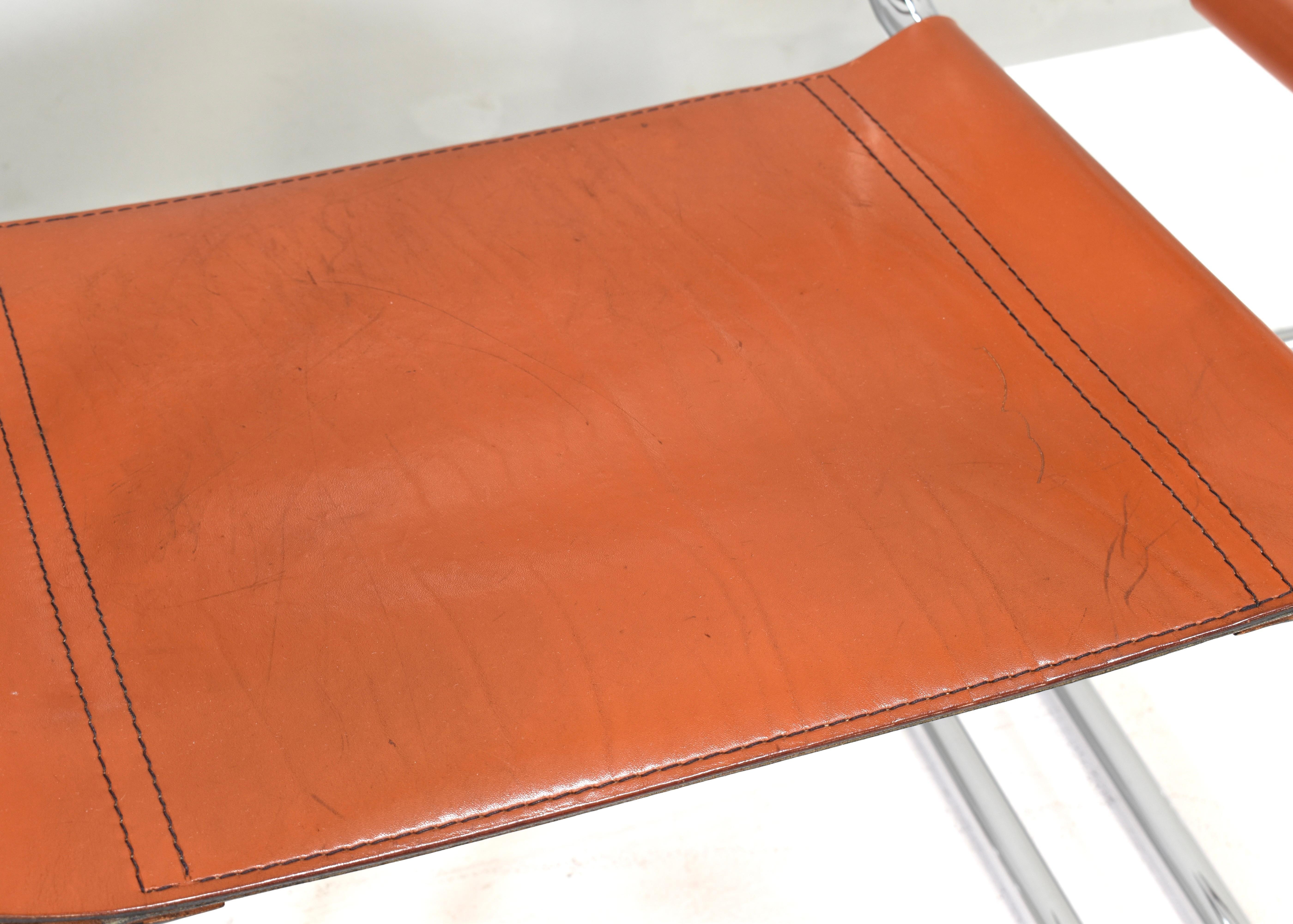 4x Mart Stam S34 Dining Armchairs in Cognac Leather by Fasem, Italy, 1970s For Sale 10