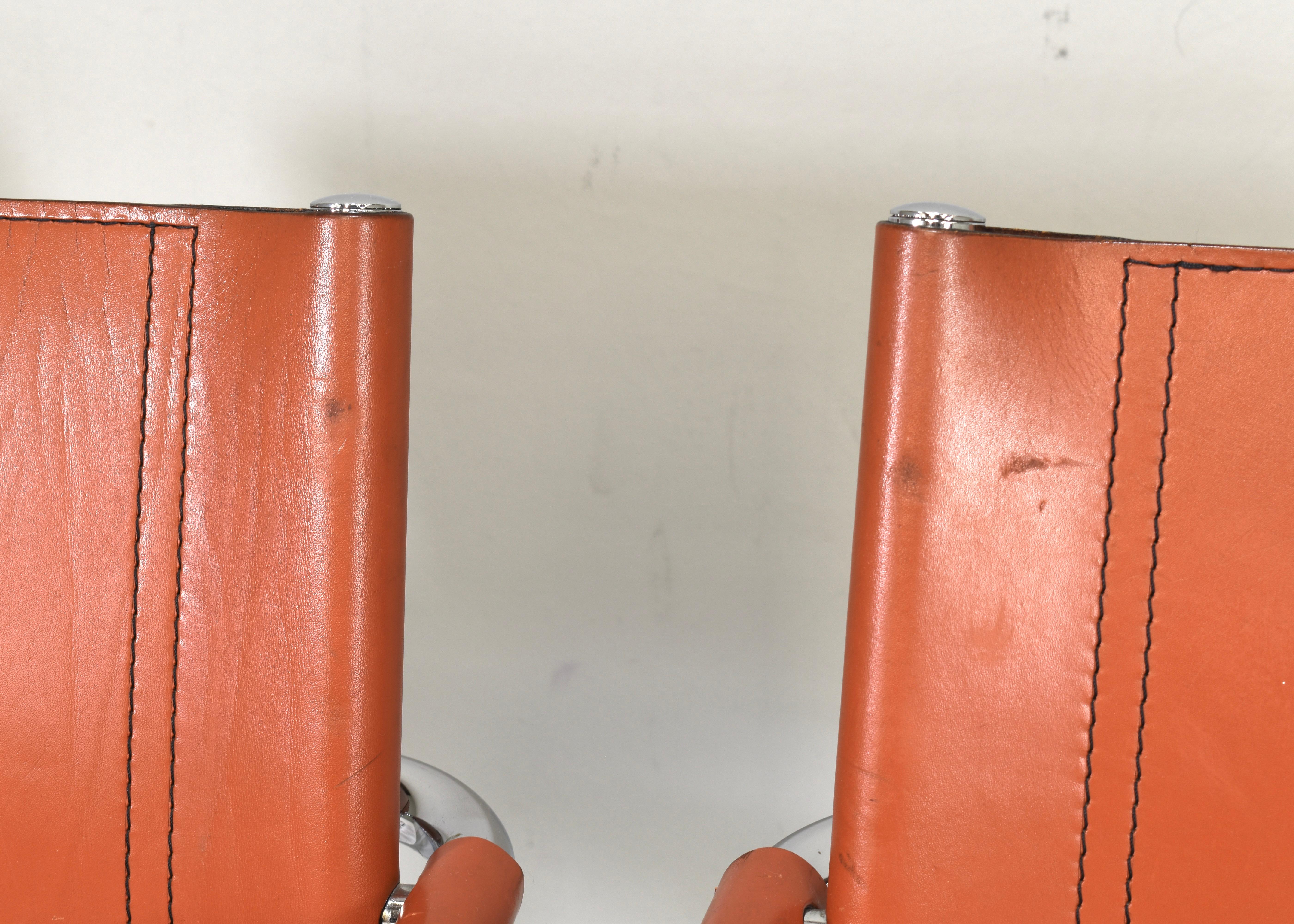 4x Mart Stam S34 Dining Armchairs in Cognac Leather by Fasem, Italy, 1970s For Sale 11