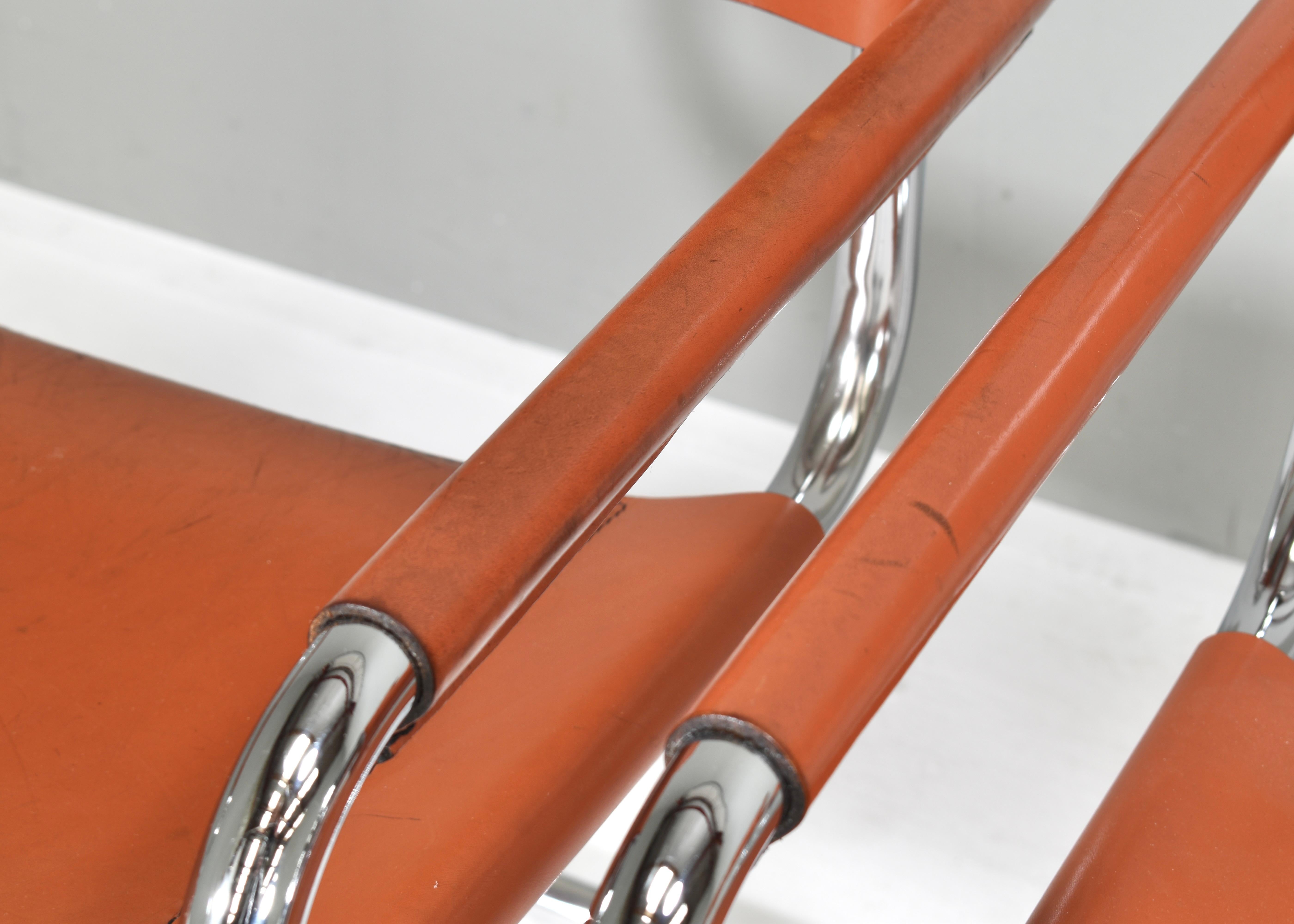 4x Mart Stam S34 Dining Armchairs in Cognac Leather by Fasem, Italy, 1970s For Sale 12