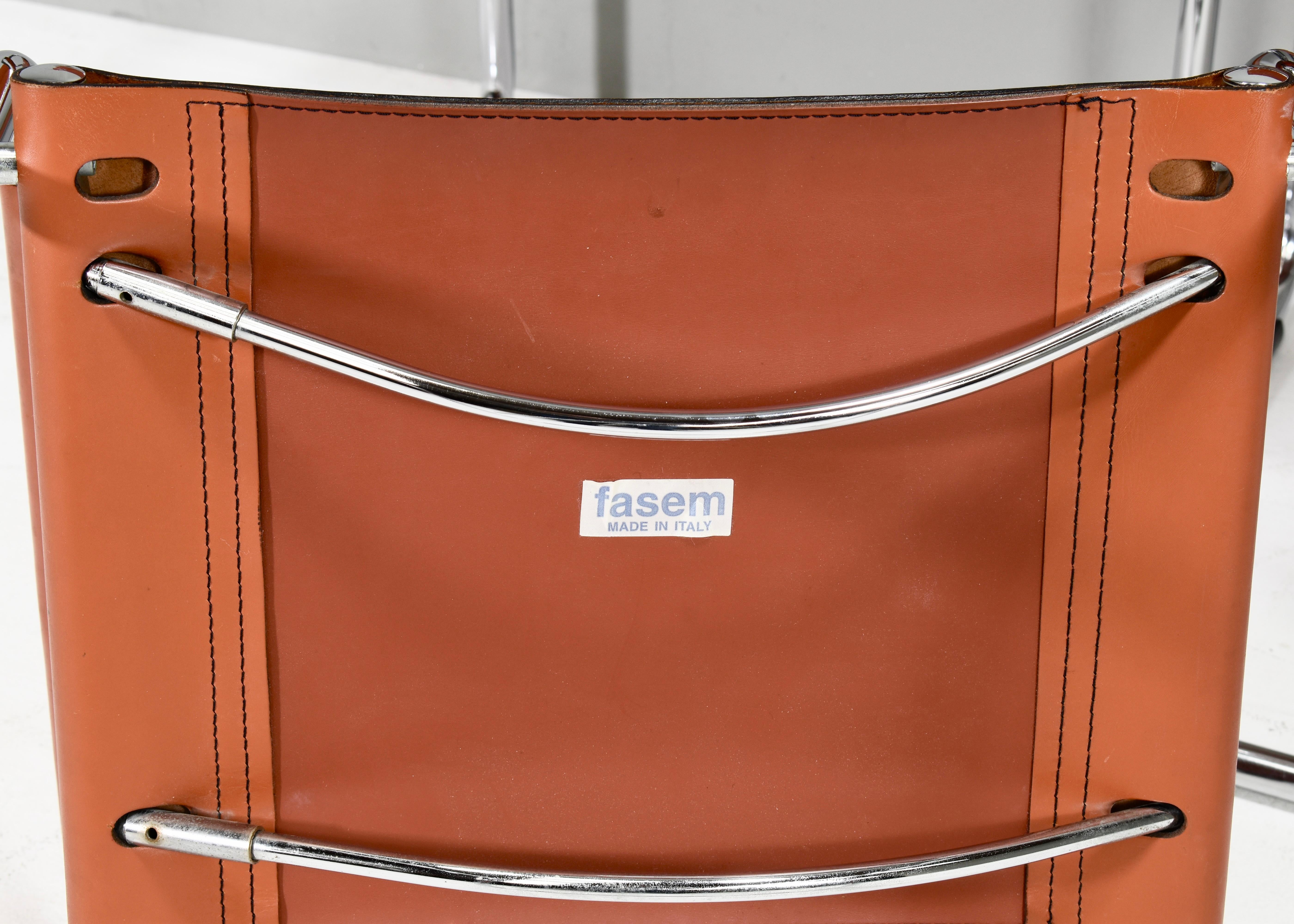 4x Mart Stam S34 Dining Armchairs in Cognac Leather by Fasem, Italy, 1970s For Sale 14