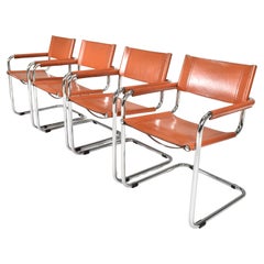 4x Poltrone da pranzo Mart Stam S34 in pelle cognac di Fasem, Italia, anni '70