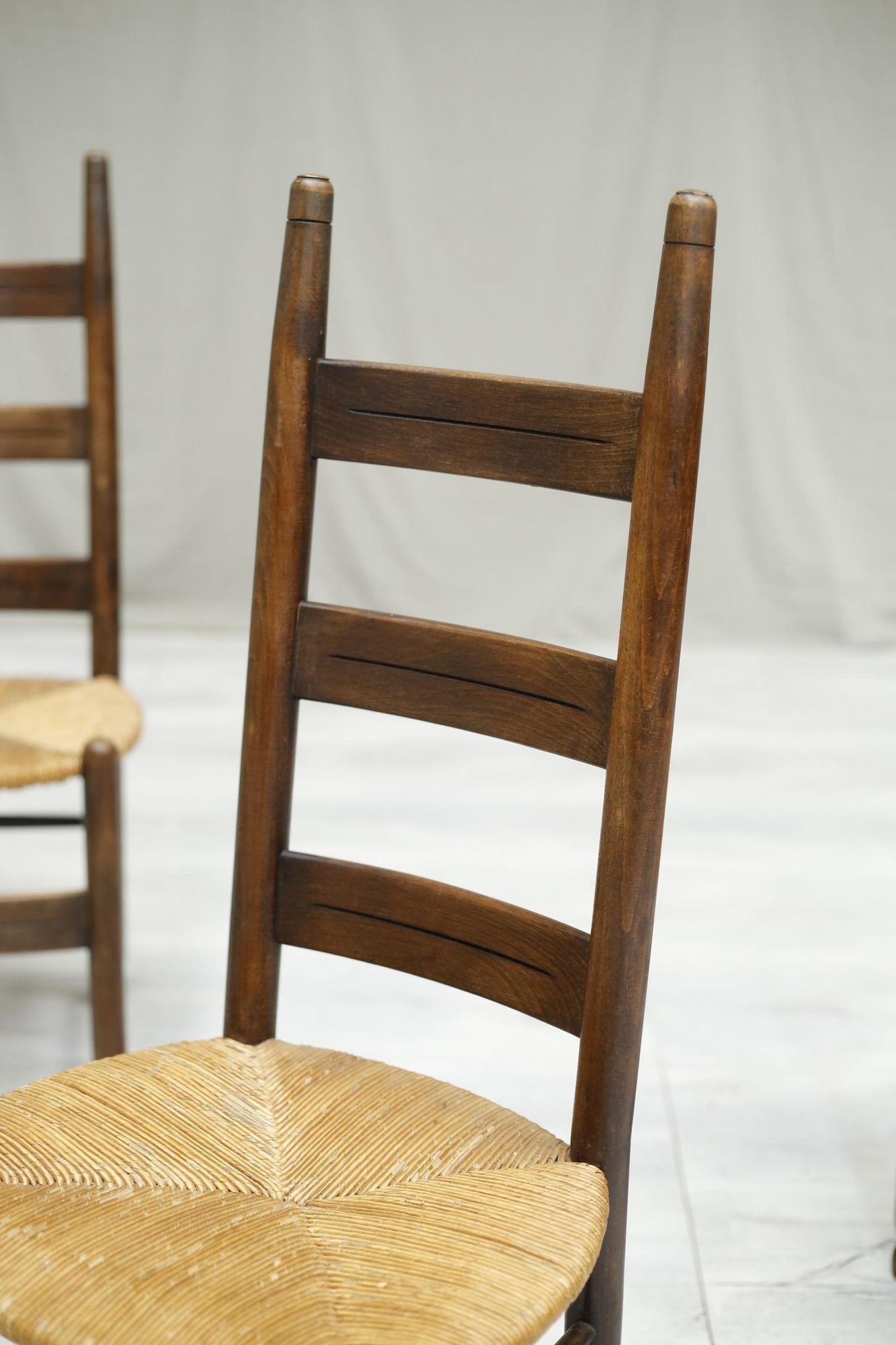 4x Mid Century French Rush Seated Dining Chairs 1