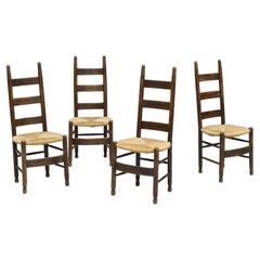 4x Mid Century French Rush Seated Dining Chairs