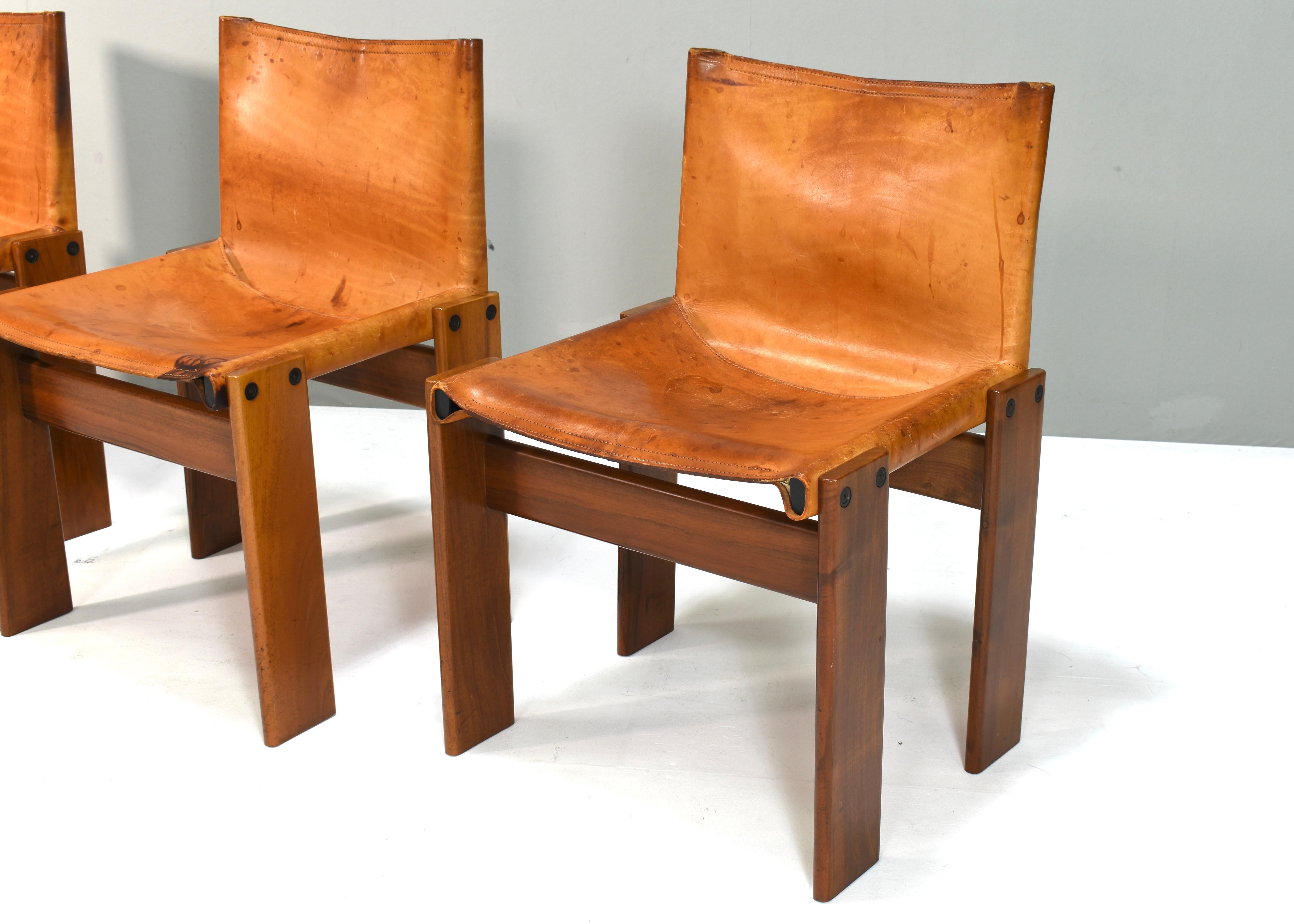 4x Monk Chairs in Cognac Tan Leather by Afra & Tobia Scarpa, Molteni, Italy 1974 For Sale 5