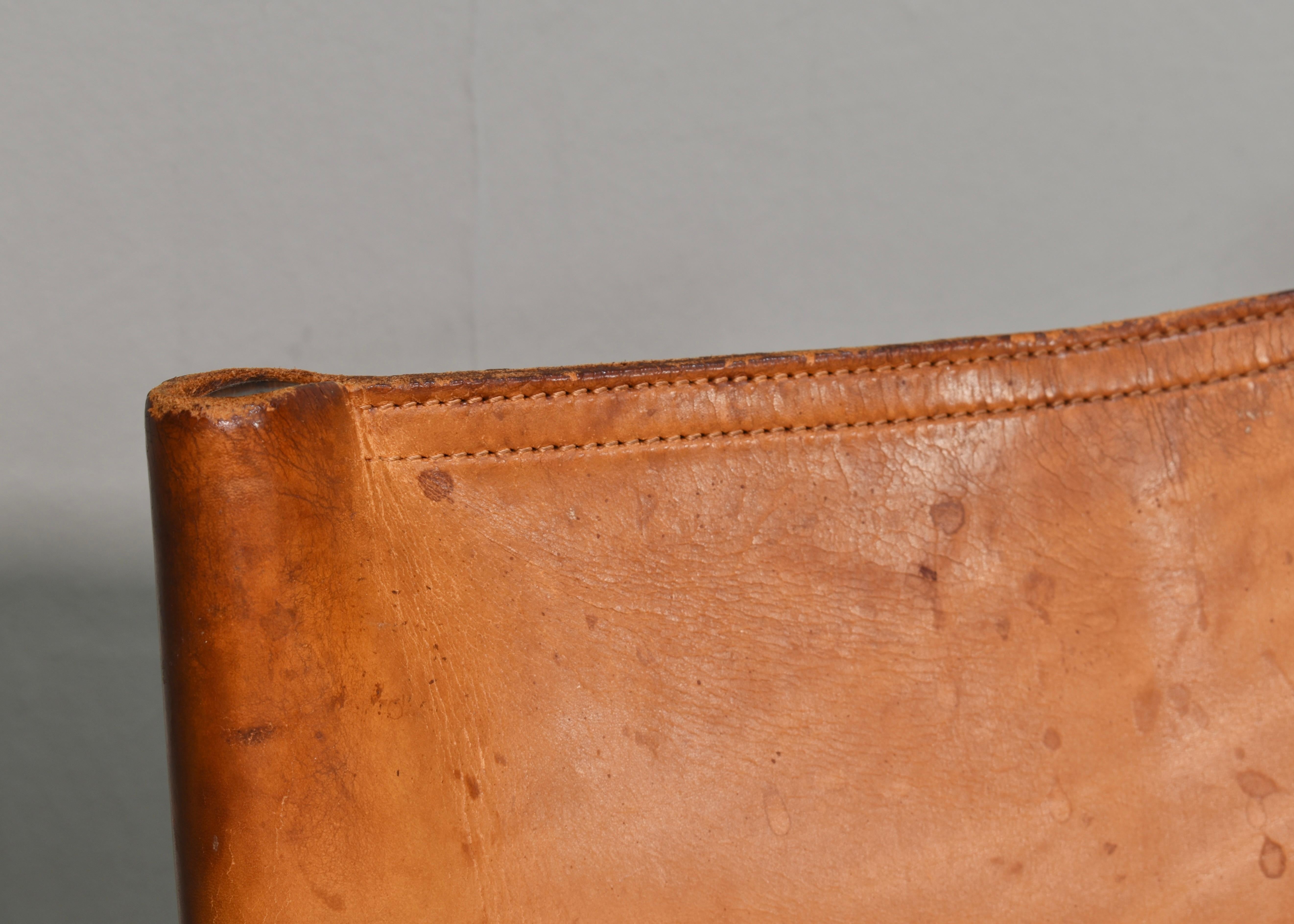 4x Monk Chairs in Cognac Tan Leather by Afra & Tobia Scarpa, Molteni, Italy 1974 For Sale 7