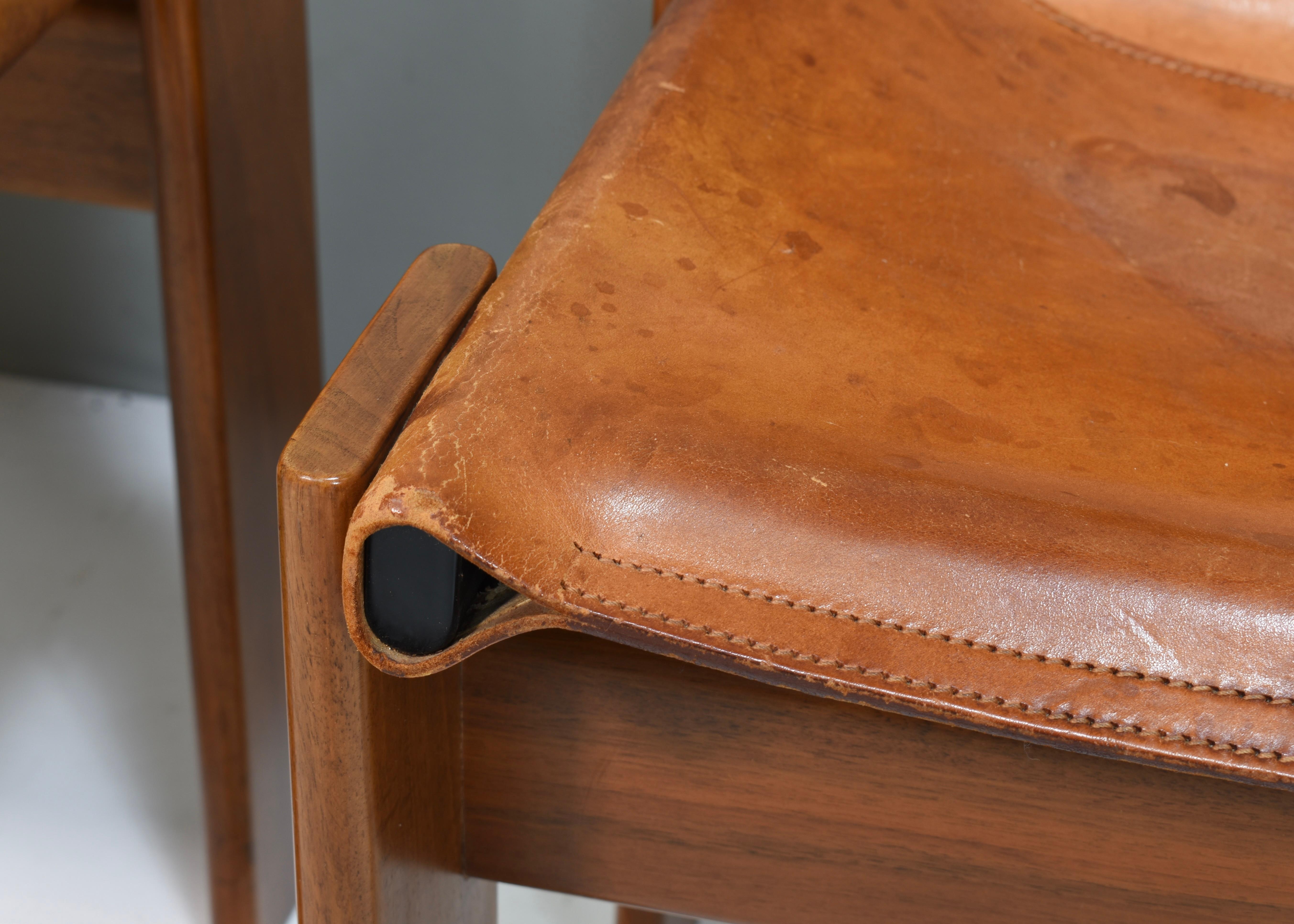 4x Monk Chairs in Cognac Tan Leather by Afra & Tobia Scarpa, Molteni, Italy 1974 For Sale 8