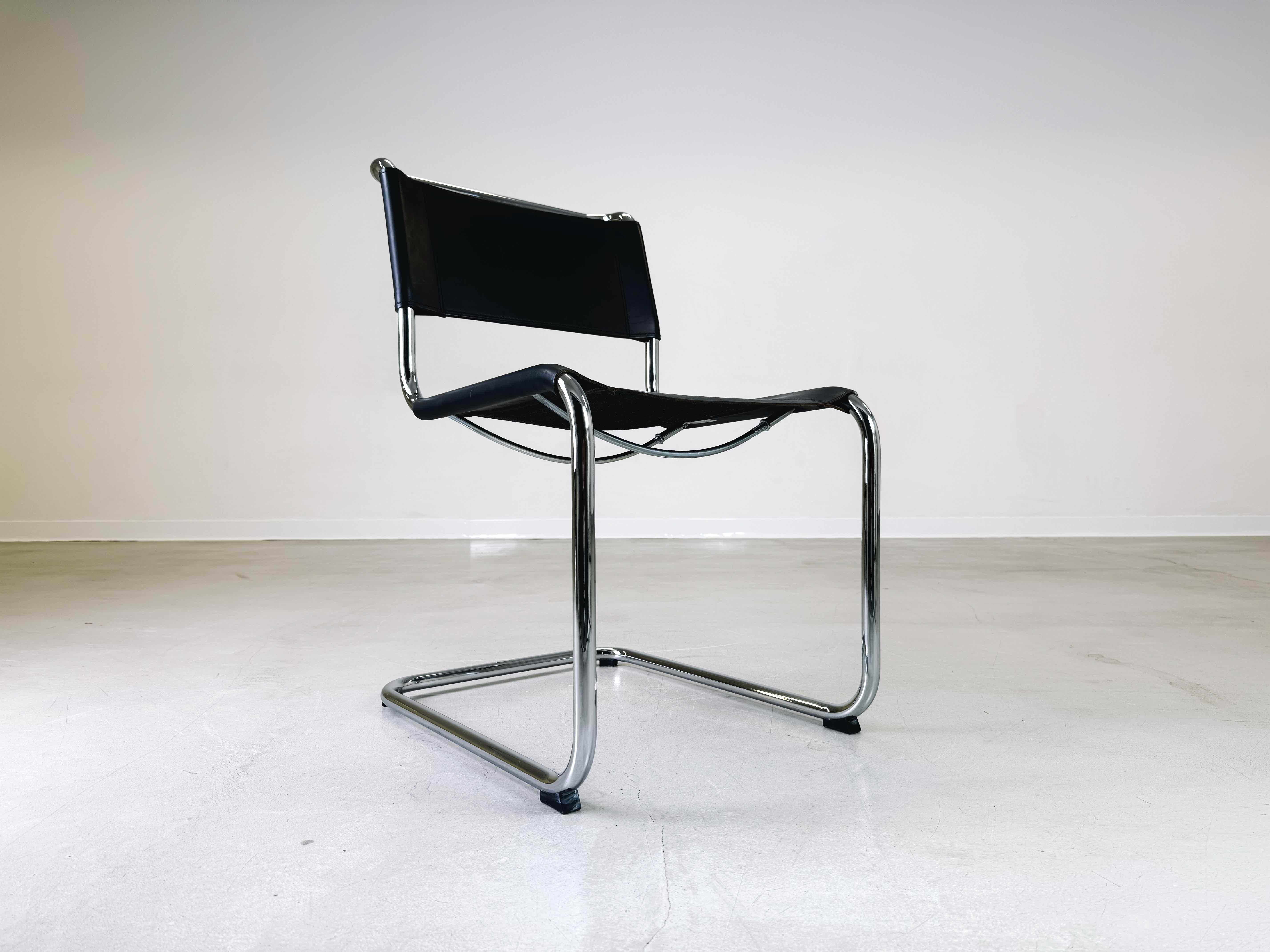 Mid-Century Modern 4x Original Thonet chair S33/ S34 cantilever Mart Stam leather black
