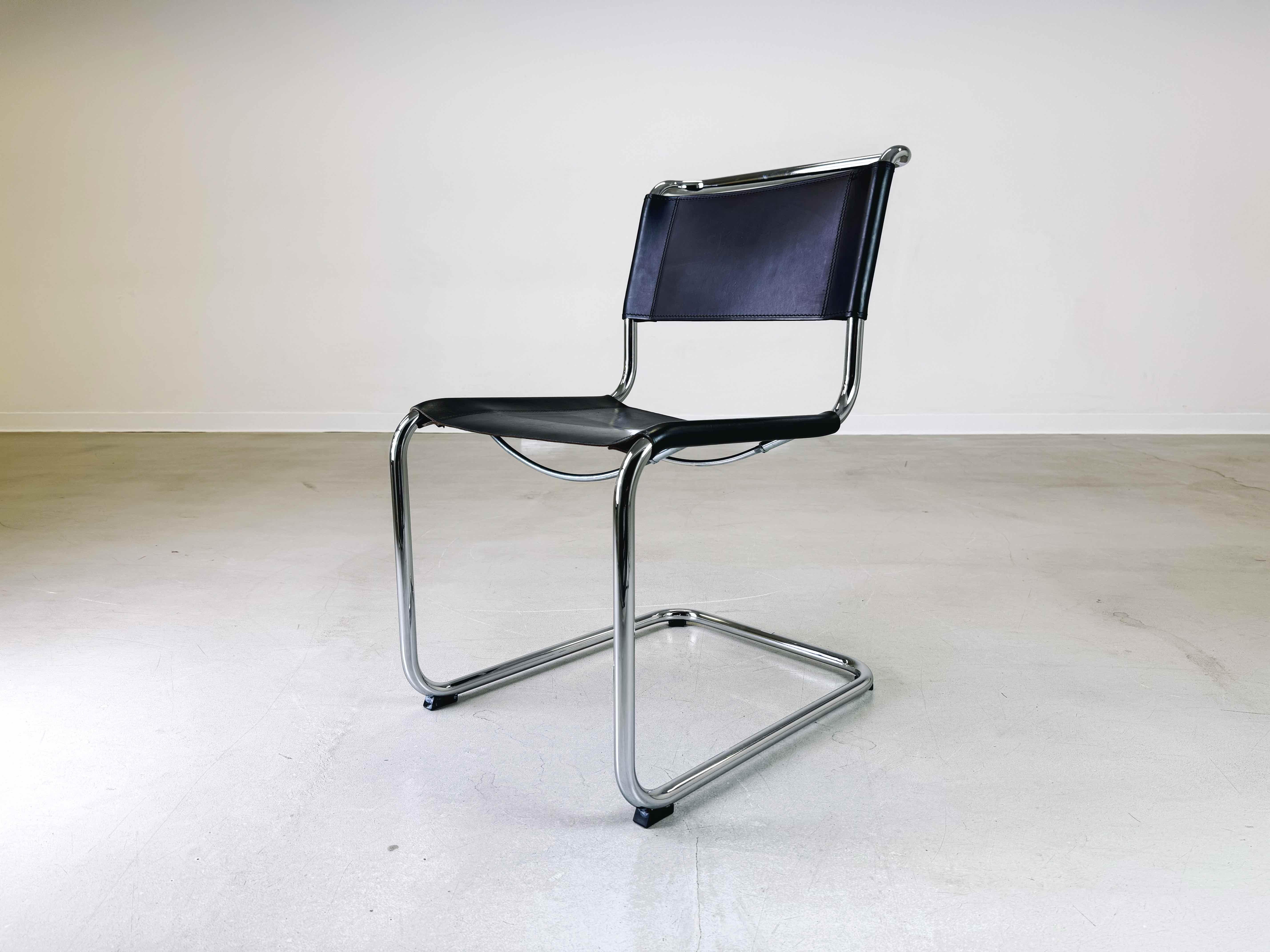 Late 20th Century 4x Original Thonet chair S33/ S34 cantilever Mart Stam leather black