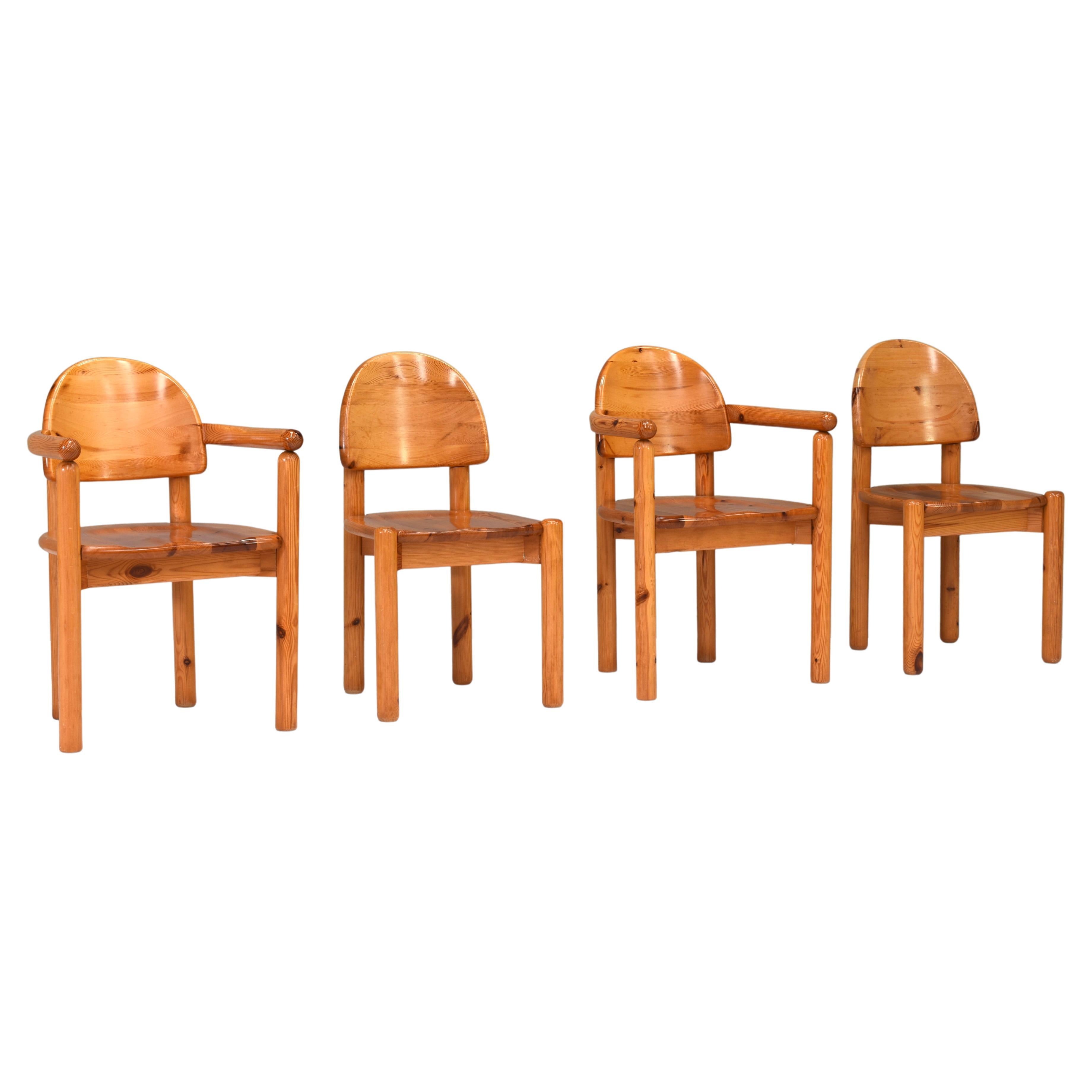 4x Rainer Daumiller Pinewood Dining Chairs for Hirtshals, Denmark, circa 1970 For Sale