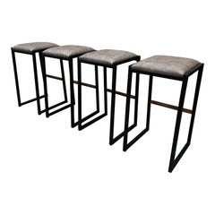 4x Shaker Backless Bar Stools, by Ambrozia, Walnut, Vintage sand Leather
