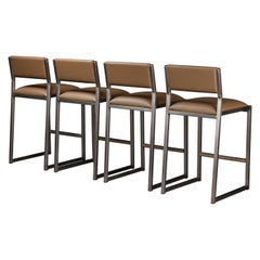 4x Sgabello Shakers AMBROZIA, Pelle Sedona, Champagne opaco, Acero ossidato
