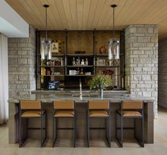 4x SHAKER Counter Stools by AMBROZIA, Leather, Blackened Steel & Oxidized Oak