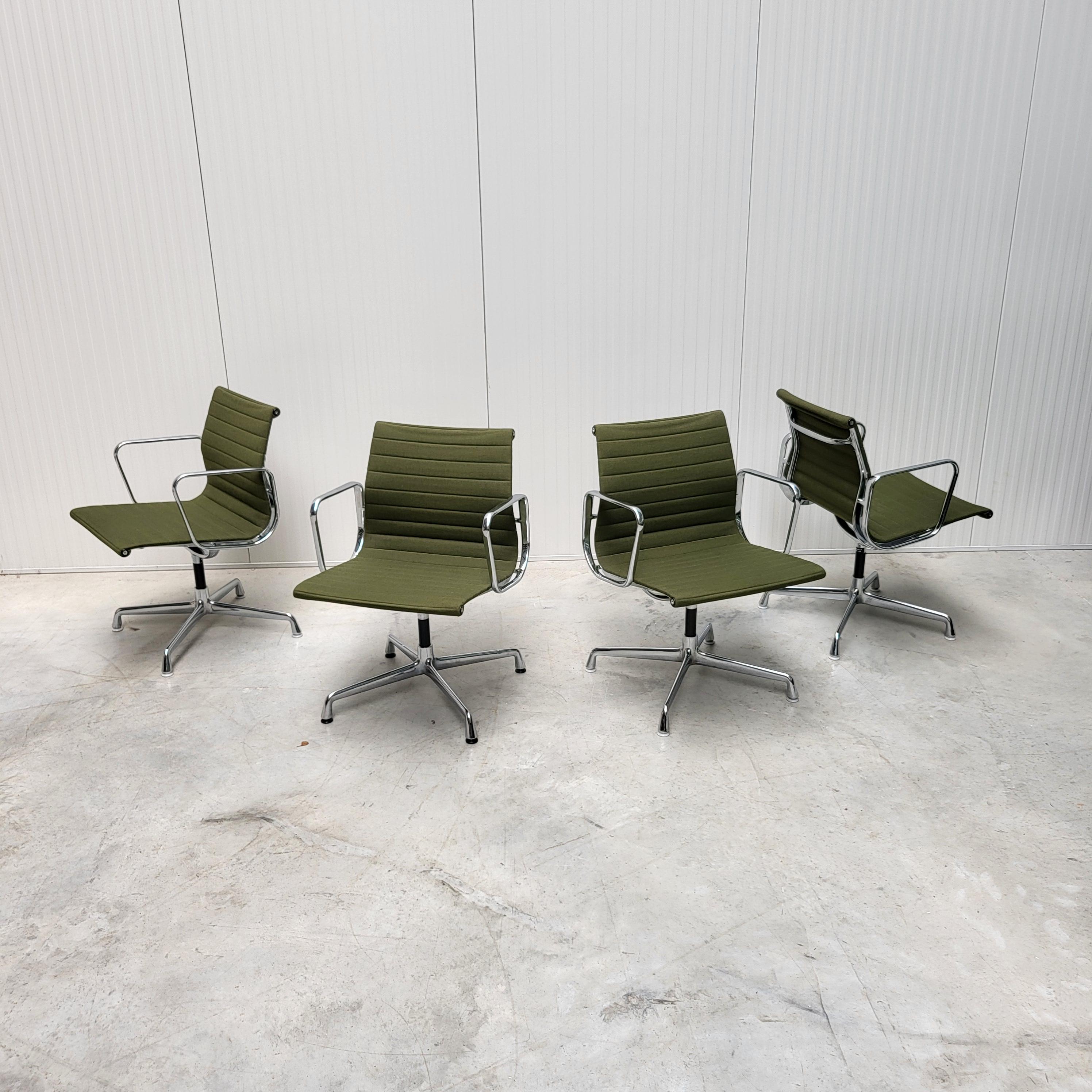 Aluminum 4x Vitra EA107 Office Chair by Charles Eames Olive Green Hopsak