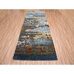 4'x10' Black Coral, Abstract Design Natural Wool Hand Knotted Wide Runner Rug