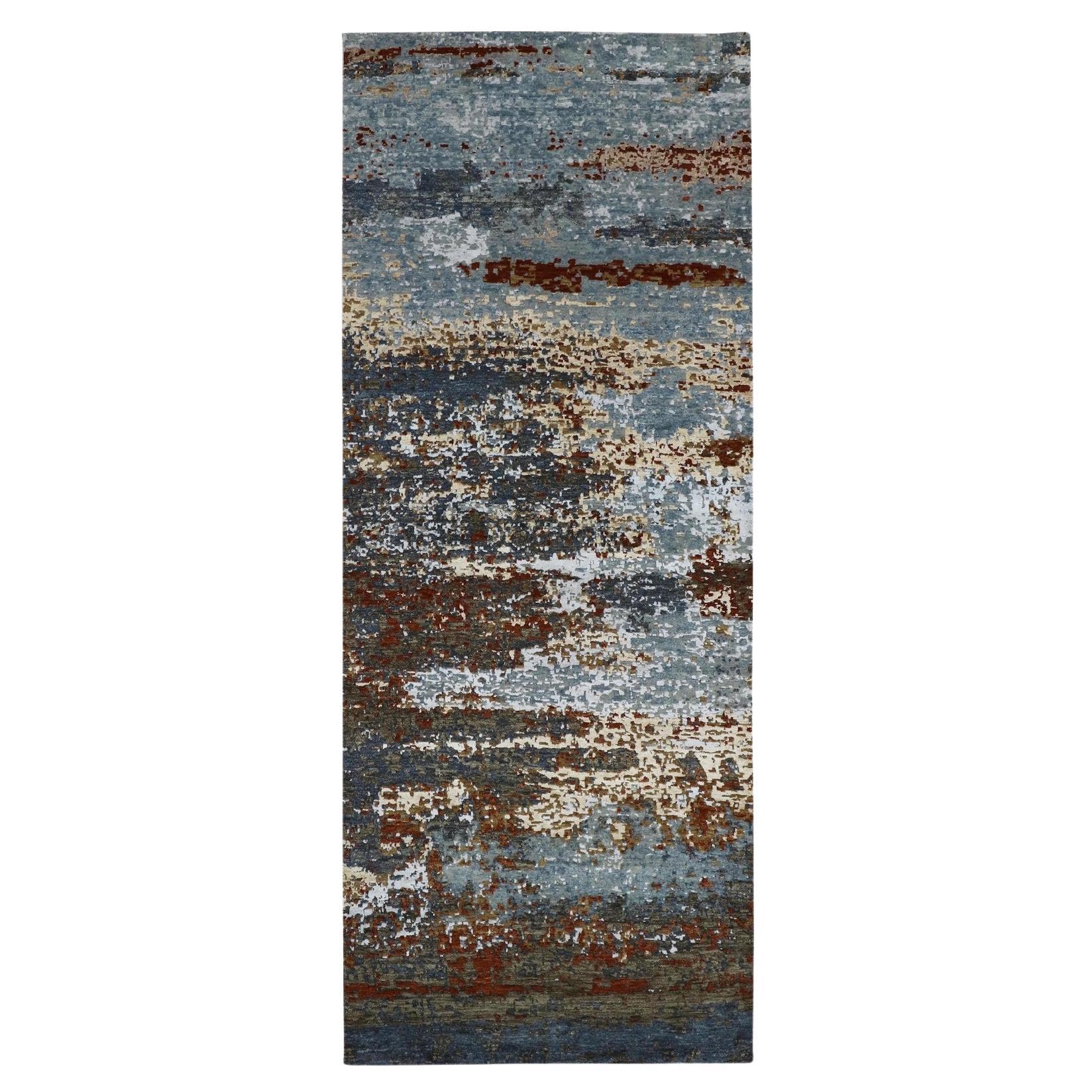 4'x10' Schwarz Koralle abstraktes Design natürliche Wolle handgeknüpft breite Läufer Teppich
