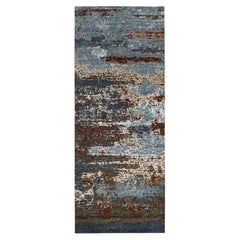 4'x10' Black Coral, Abstract Design Natural Wool Hand Knotted Wide Runner Rug