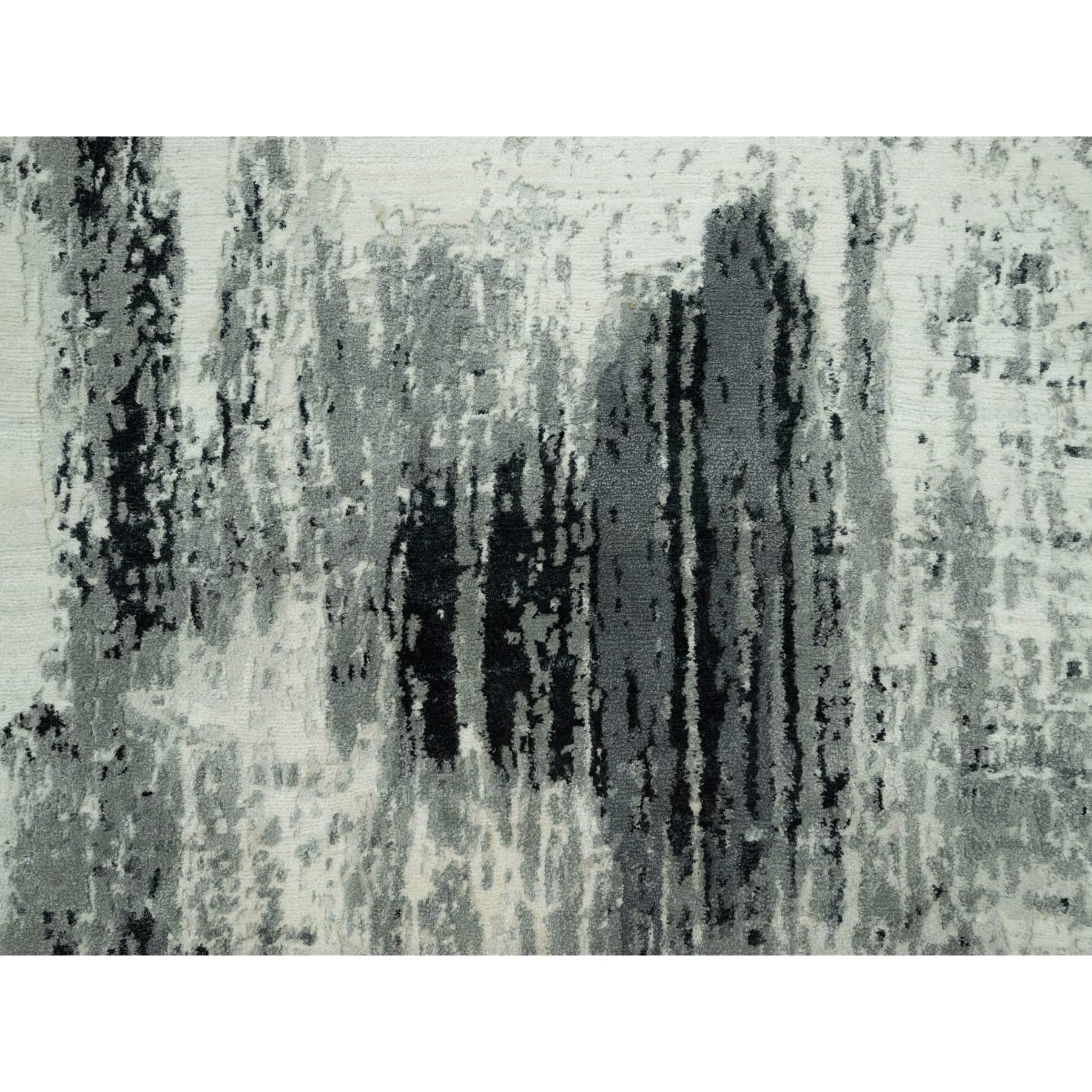 4'x10' Black Hand Knotted Abstract Design Wool Runner Rug (Handgewebt) im Angebot