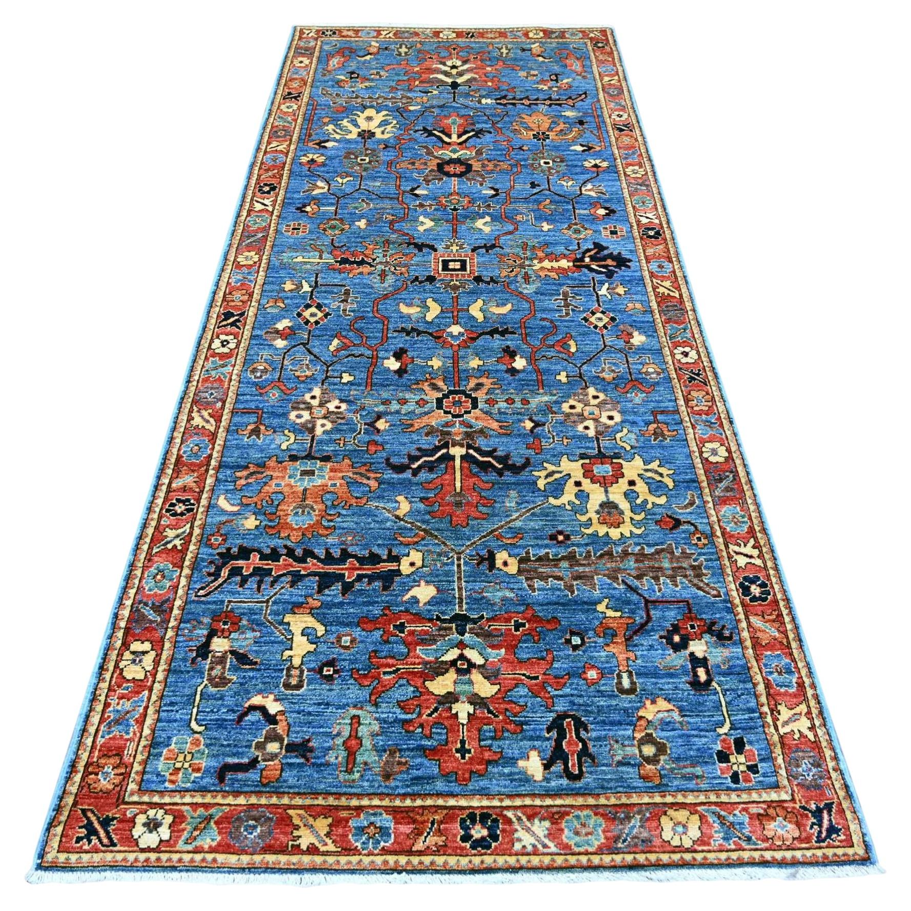 4'x10' Blue Heriz All Over Design Aryana Grade Hand Knotted Wool Runner Rug