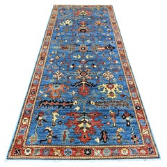 4'x10' Blue Heriz All Over Design Aryana Grade Hand Knotted Wool Runner Rug