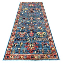 4'x10' Blue Heriz All Over Design Aryana Grade Hand Knotted Wool Runner Rug