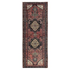 4'x10' Blush Red Vintage Persian Hamadan Hand Knotted Pure Wool Runner Rug