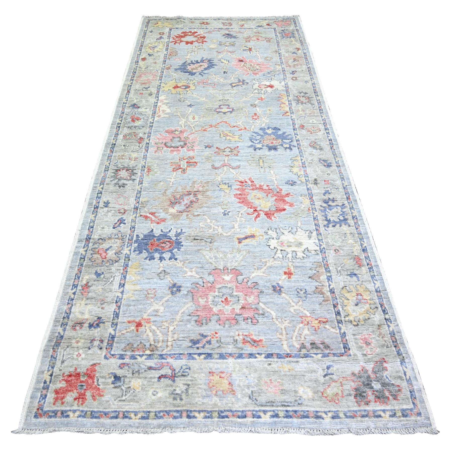4'x10' Gris, Afghan Angora Oushak, Pure Laine Tapis de course large noué à la main