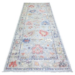 4'x10' Gris, Afghan Angora Oushak, Pure Laine Tapis de course large noué à la main