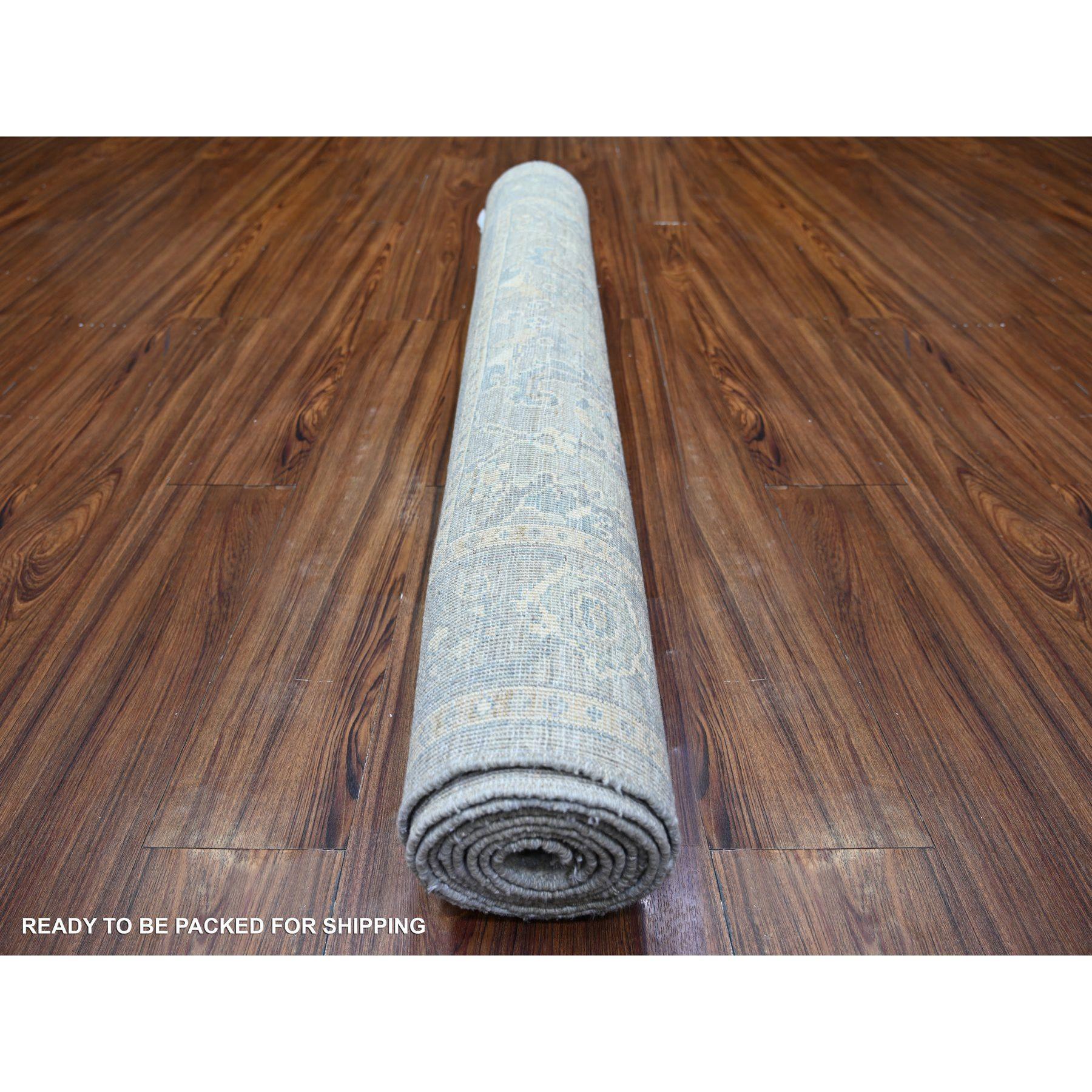 Afghan 4'x10' Gray Finer Peshawar Soft Wool Hand Knotted Wide Runner Oriental Rug For Sale