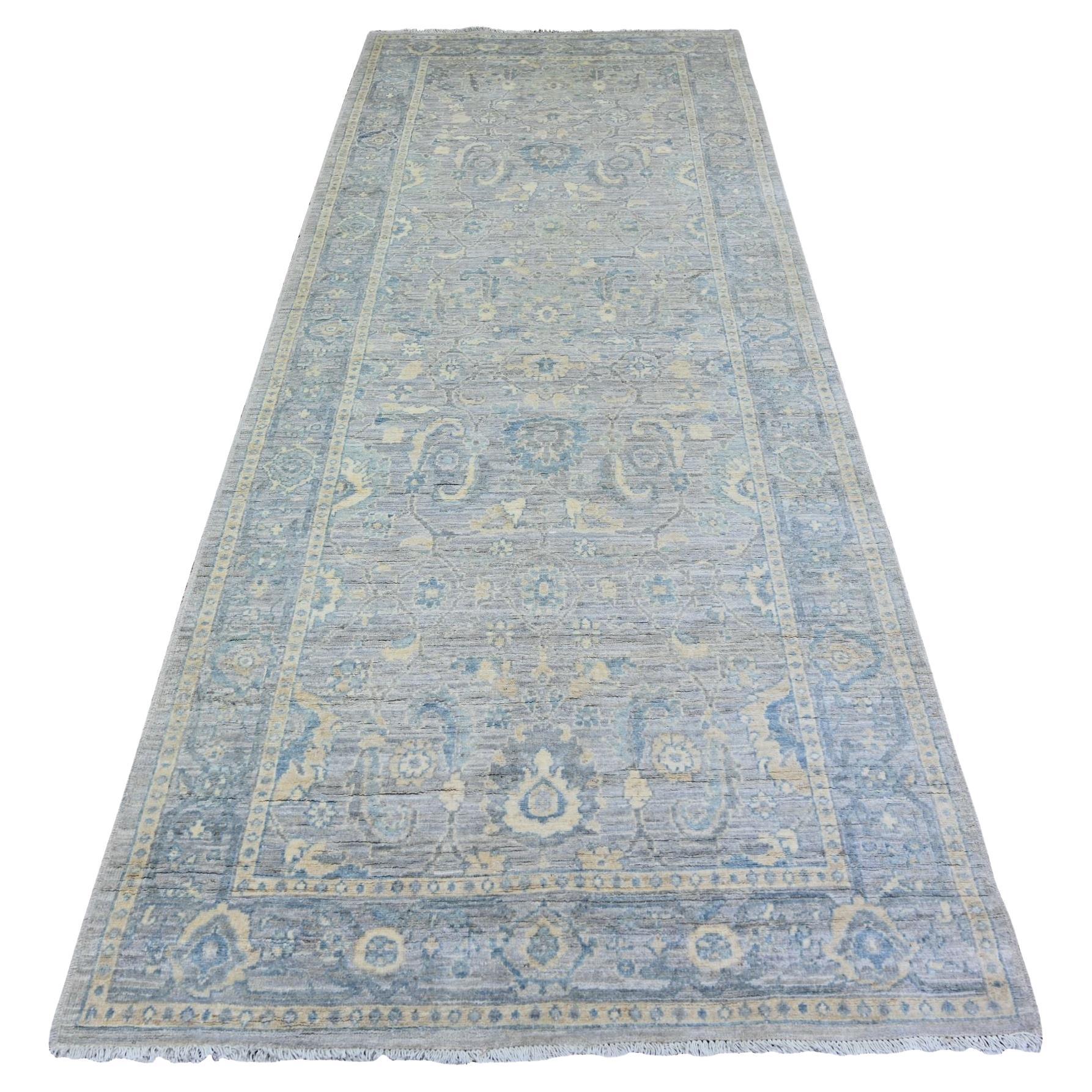 4'x10' Gray Finer Peshawar Soft Wool Hand Knotted Wide Runner Oriental Rug