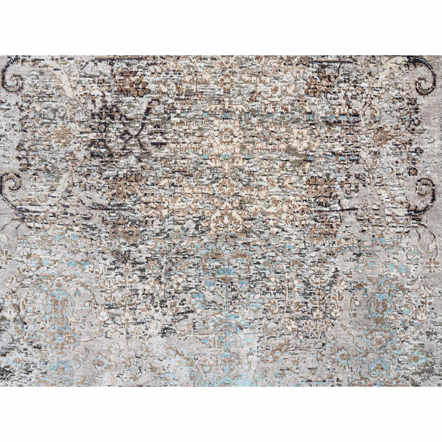 4'x10' Tapis de course large en soie et laine nouée à la main, design transitionnel gris Neuf - En vente à Carlstadt, NJ