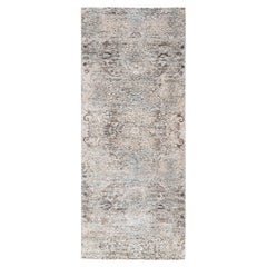 4'x10' Tapis de course large en soie et laine nouée à la main, design transitionnel gris