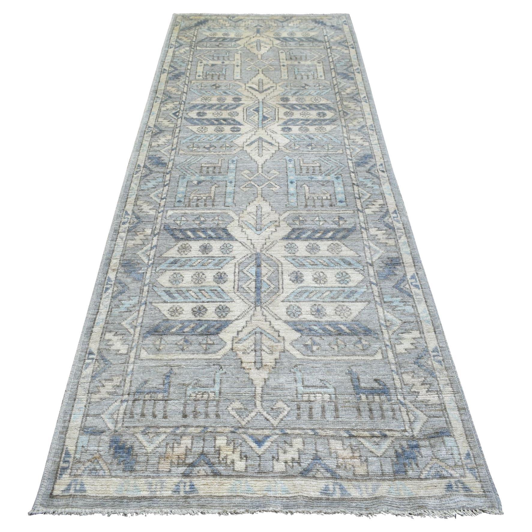 4'x10' Gray Wool Hand Knotted Anatolian Village Inspired Wide Runner Rug For Sale
