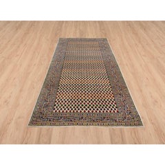 4'x10' Hand Knotted Beige Sarouk Wool and Sari Silk Oriental Wide Runner Rug