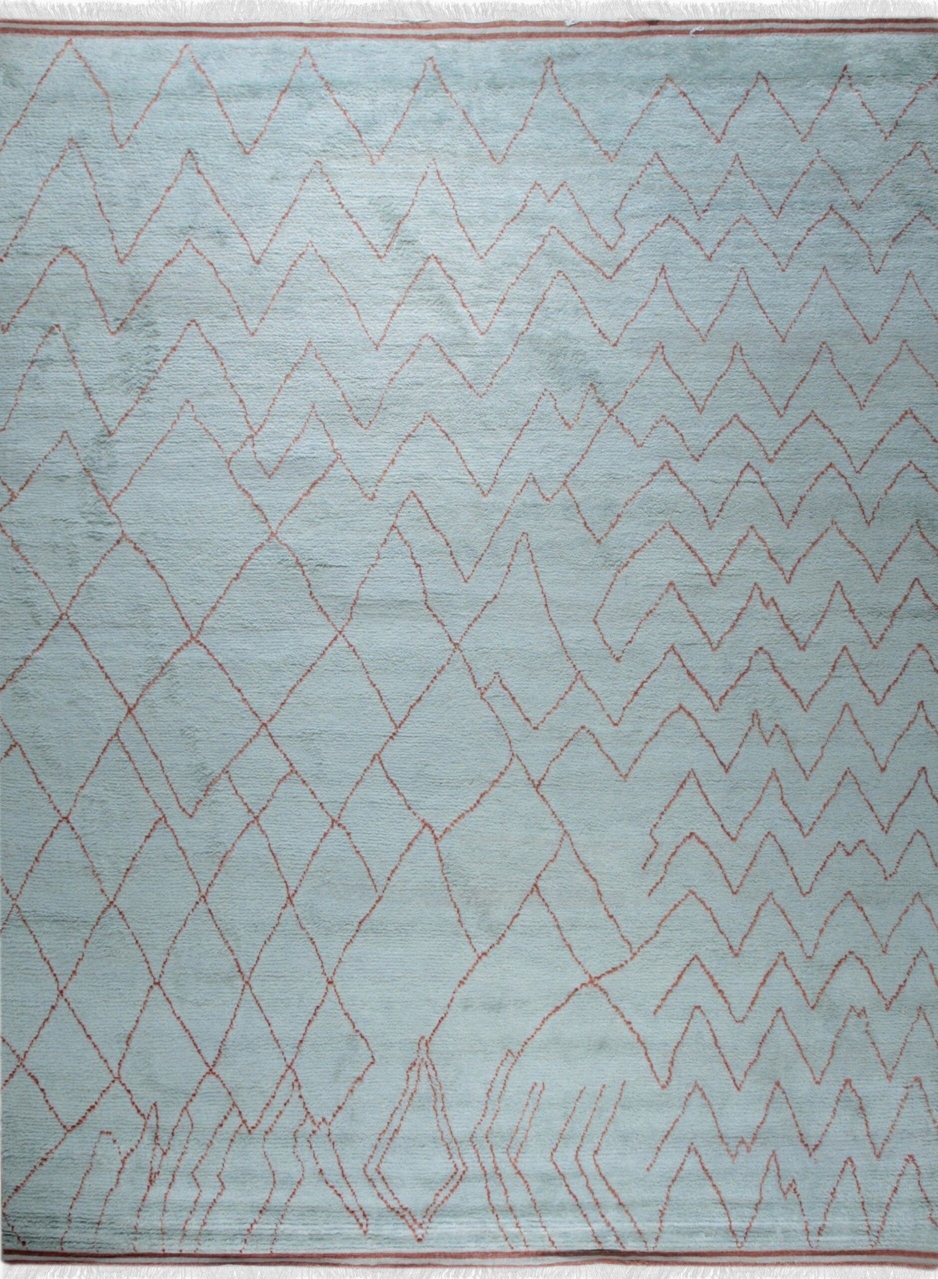 4x10 Isla Moroccan Blue Geometric Modern Hand Knotted Wool Carpet Runner Rug